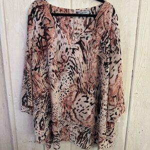 Womens Jennifer Lopez Plus Size 3X Animal Print Blouse